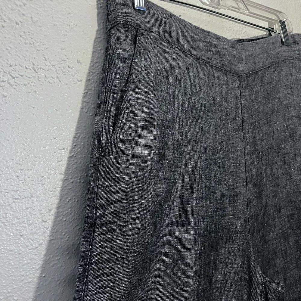 Catherine Malandrino Lagenlook Gray 100% Linen Wide Legs Elastic Waist Pants M